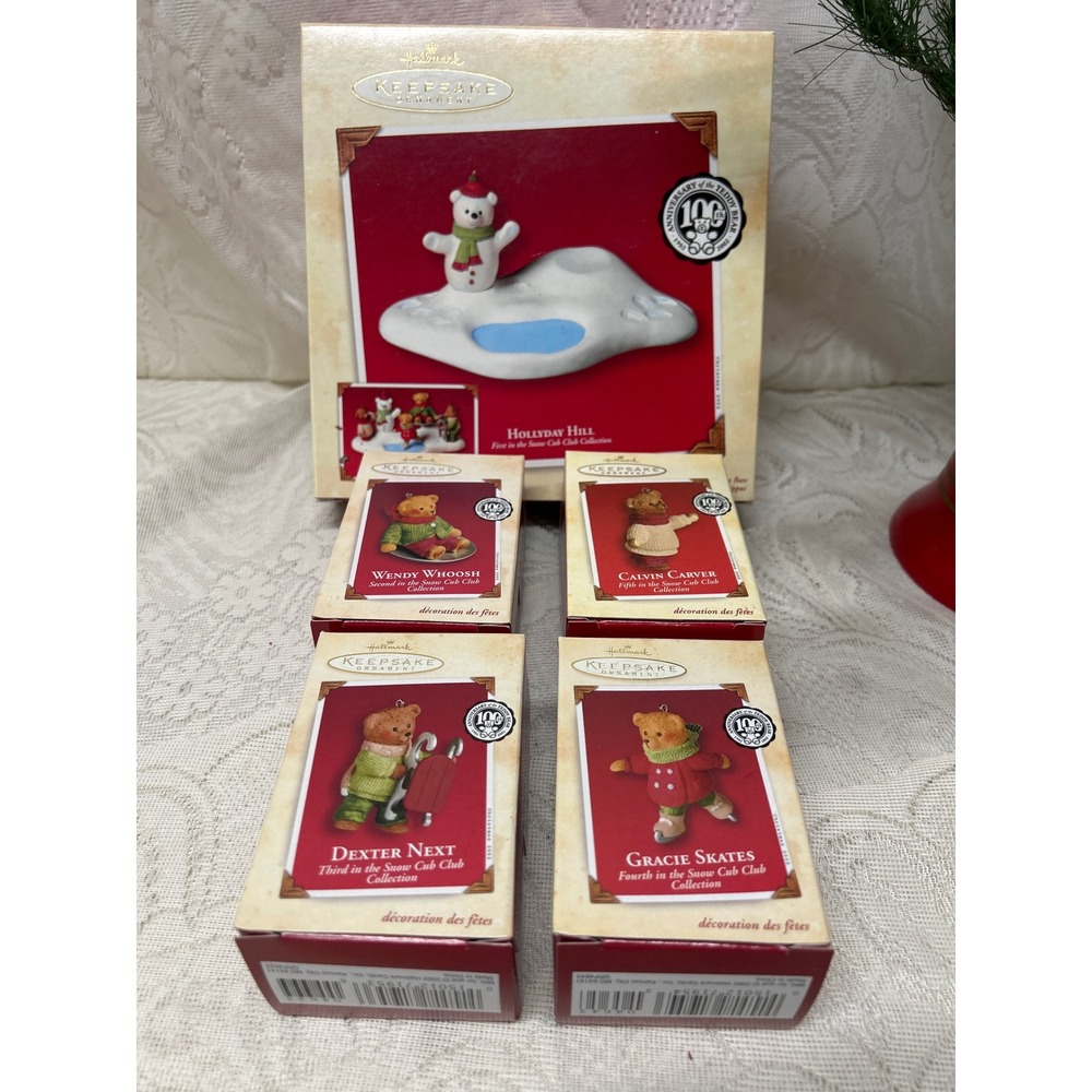 Hallmark Keepsake 2002 Snow Cub Club Complete 5 Piece Ornament Set Hollyday Hill
